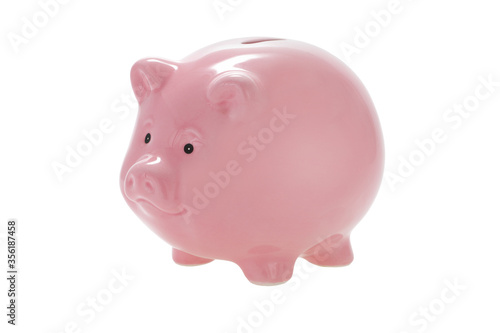 piggy bank angled isolated on white background with clipping path