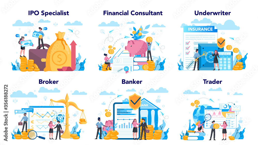 Obraz premium Stock market profession set. Idea of finance investment and financial