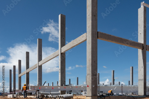 A precast concrete and precast column at construction site