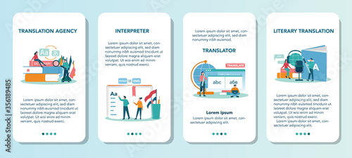 Translator and translation service mobile application banner set.