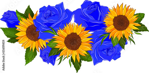 yellow sunflowers and blue roses