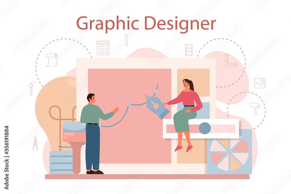 Graphic designer or digital illustrator concept. Picture on the device Graphic designer or digital illustrator concept. Picture on the device
