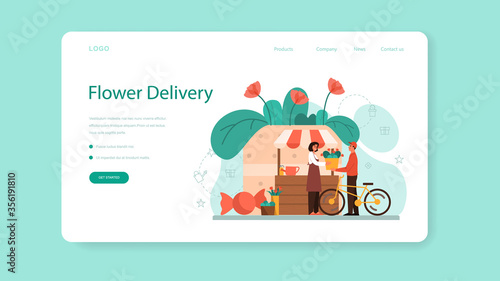 Flowers delivery service concept. Professional florist pass flowers