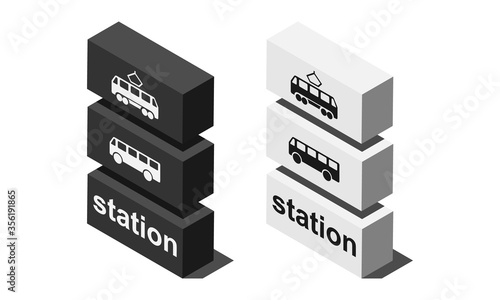 Bus and tramway sign isometric vector icon isolated on white background.