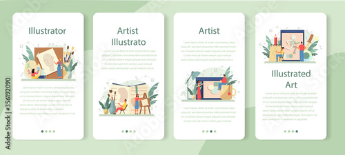 Graphic illustration designer, illustrator mobile application banner set.