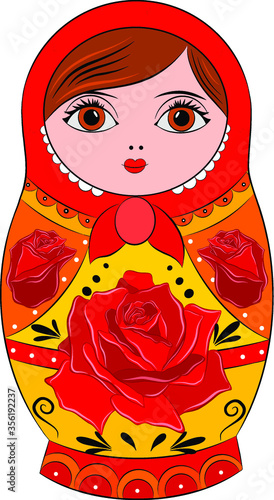 yellow orange Russian nesting doll with red roses