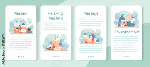 Massage and masseur mobile application banner set. Spa procedure