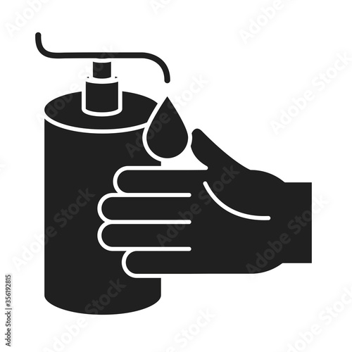 cleaning disinfection, hand sanitizer gel pump dispenser, coronavirus prevention products silhouette style icon