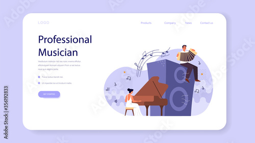 Professional musician concept web banner or landing page.