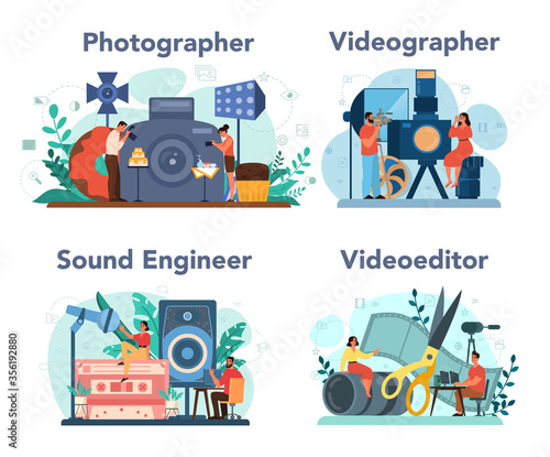 Video production, photography and sound engineering concept set.