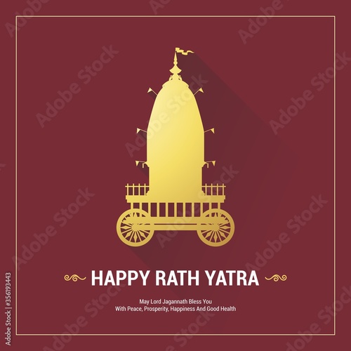 Rath Yatra festival. Happy Rath Yatra holiday background celebration for Lord Jagannath, Balabhadra and Subhadra. Annual Rathayatra festival in Odisha and Gujarat. Vector illustration. 