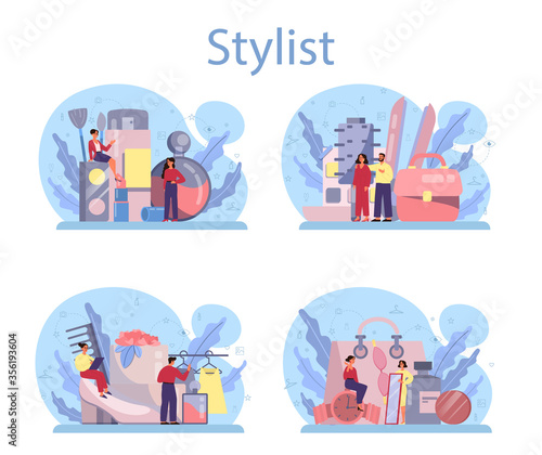 Fashion stylist concept set. Modern, creative job, professional fashion