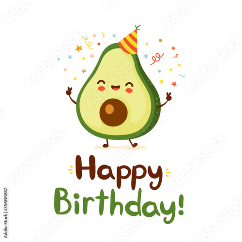 Cute funny avocado. Happy birthday card