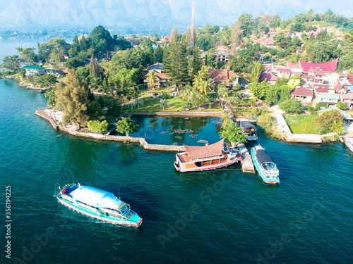 The beautiful aerial view of Lake Toba. Lake Toba is one of the tourist destinations in North Sumatra, Indonesia.