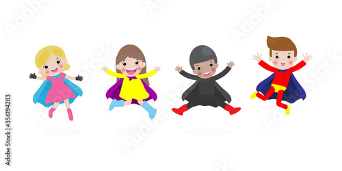 Cartoon set of Kids Super heroes wearing comics costumes. children in Superhero costume characters isolated on white background, vector illustration