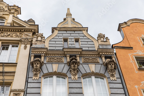 Gdansk, Poland - Juny, 2019: The Long Lane street in Gdansk. Architecture of the old town in Gdansk with city hall.