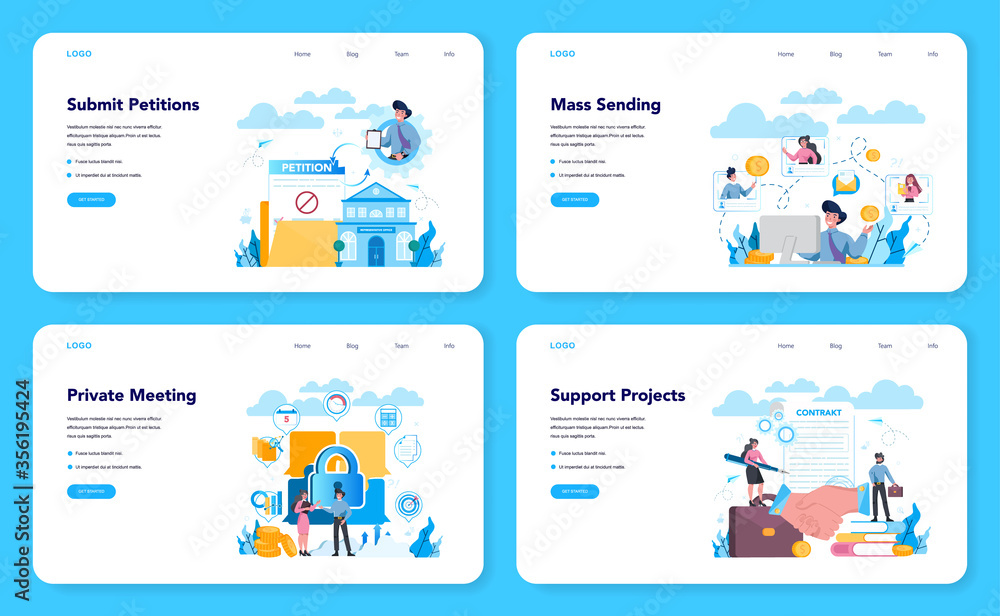 Lobbyist and lobby web banner or landing page set. Professional pr Lobbyist and lobby web banner or landing page set. Professional pr
