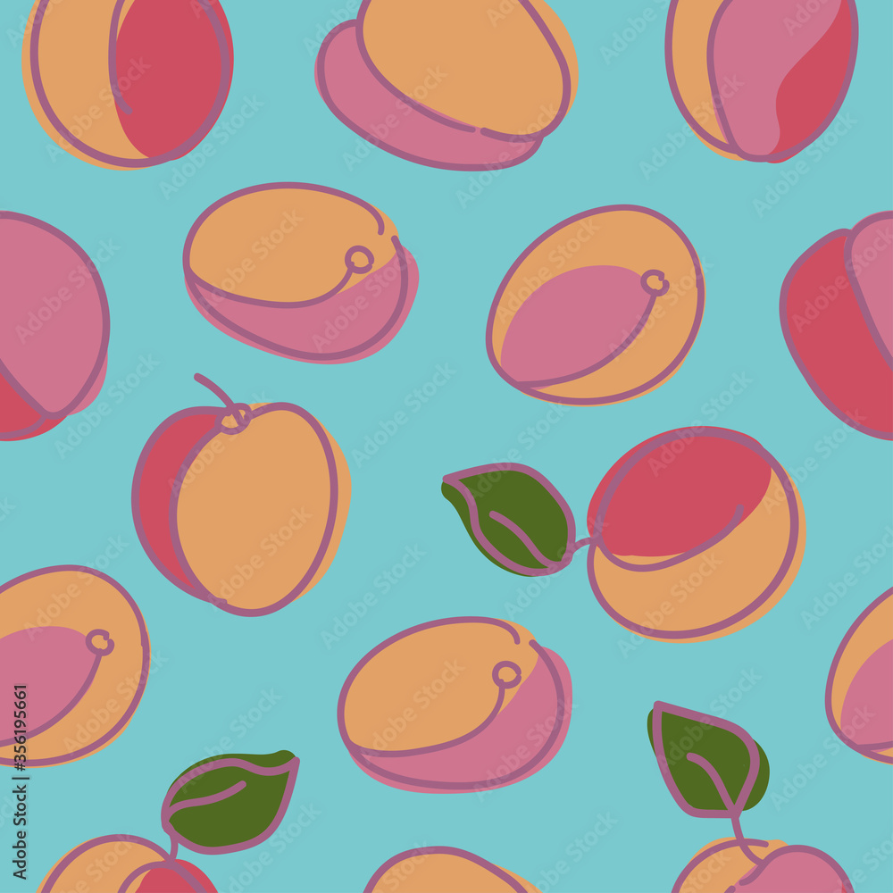 Vector seamless pattern with apricots. Composition of ripe fruits on a light background. Design concept organic food. Vector seamless pattern with apricots. Composition of ripe fruits on a light background. Design concept organic food.