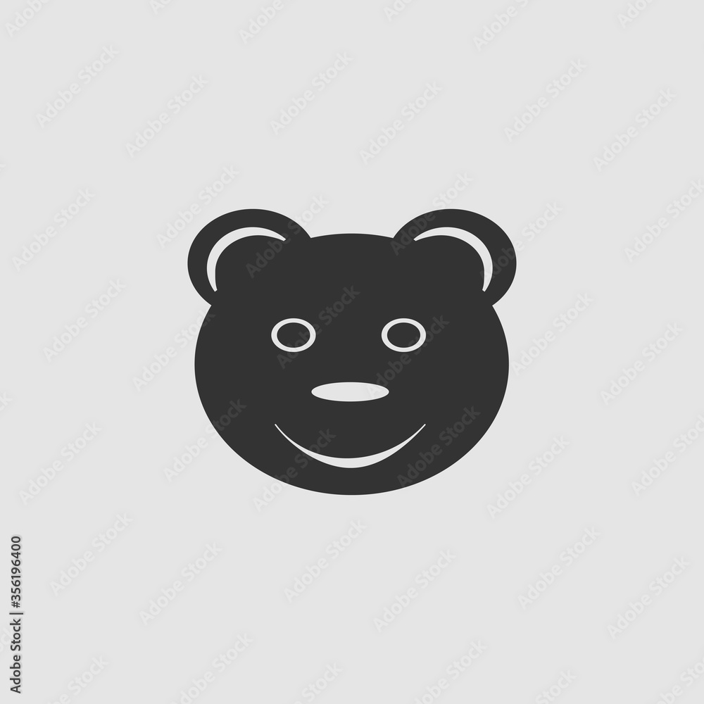 Smiling teddy bear icon flat.