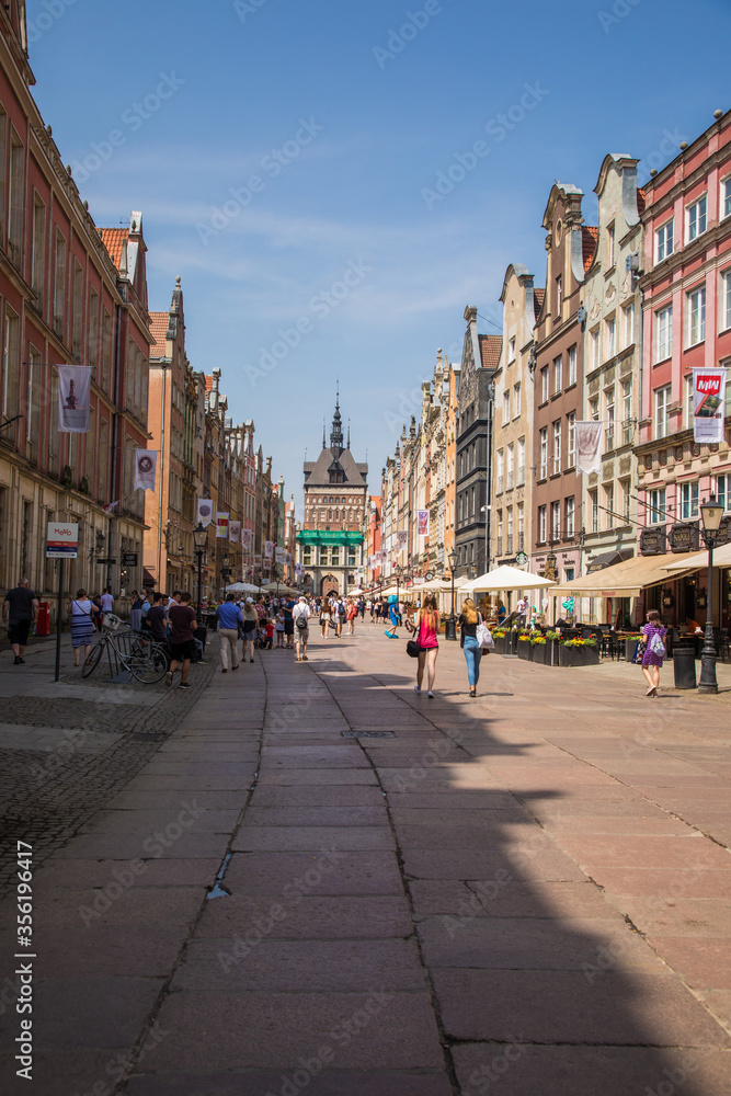 Gdansk, Poland - Juny, 2019: Beautiful colourful houses on the streets of city Gdansk, Poland