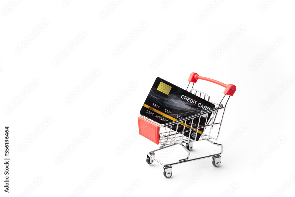 Credit card with Shopping Cart on a white background
