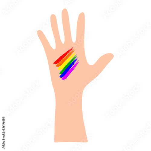Open palm with light skin and a rainbow on the hand.Flat illustration.LGBT.Vector illustration.