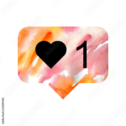 New Counter Notification Watercolor Icon. Follower. New Icon like 1 symbol, button. Social media like ui. Vector illustration.