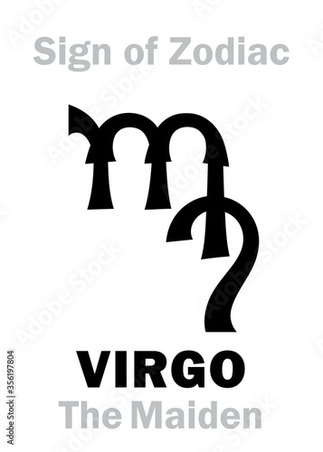 Astrology Alphabet: Sign of Zodiac VIRGO (The Maiden). Astrological character, hieroglyphic sign, mystic kabbalistic symbol (variant symbol).