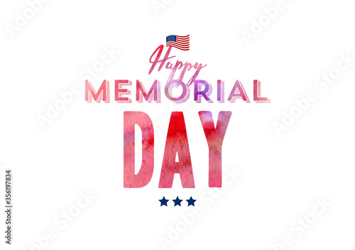 Vector Happy Memorial Day card. National american holiday illustration with USA flag. Festive poster or banner with watercolor typography.