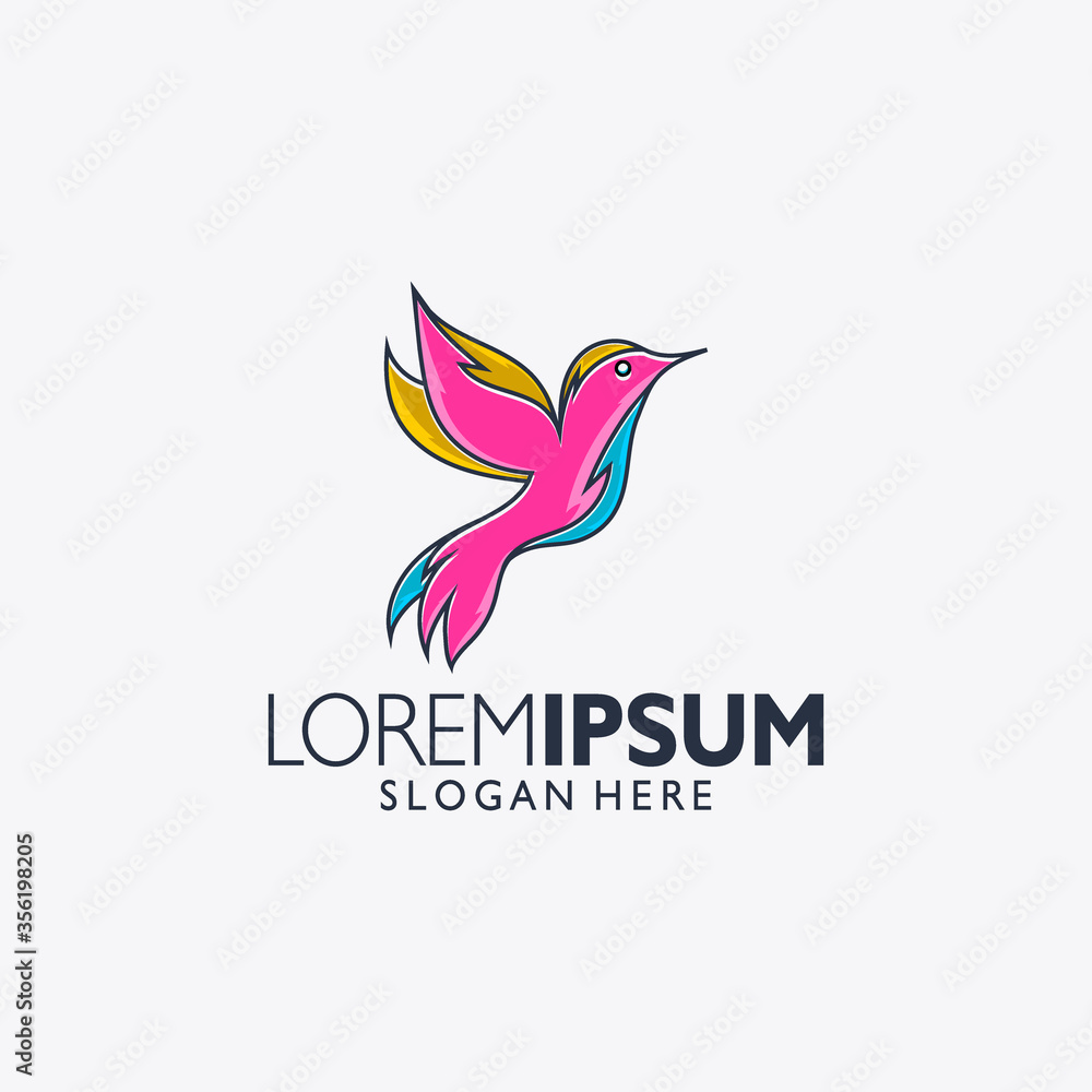 Fototapeta premium hummingbird logo design vector full line illustration