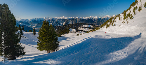 Ski slope on mountain Acherkogel in Oetztal photo