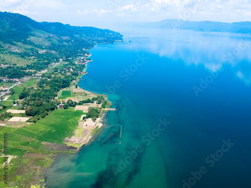 The beautiful aerial view of Lake Toba. Lake Toba is one of the tourist destinations in North Sumatra, Indonesia.