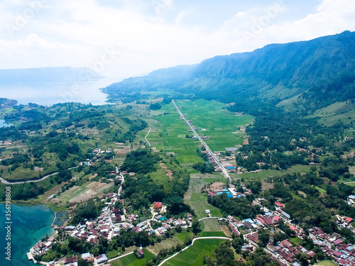 The beautiful aerial view of Lake Toba. Lake Toba is one of the tourist destinations in North Sumatra, Indonesia.