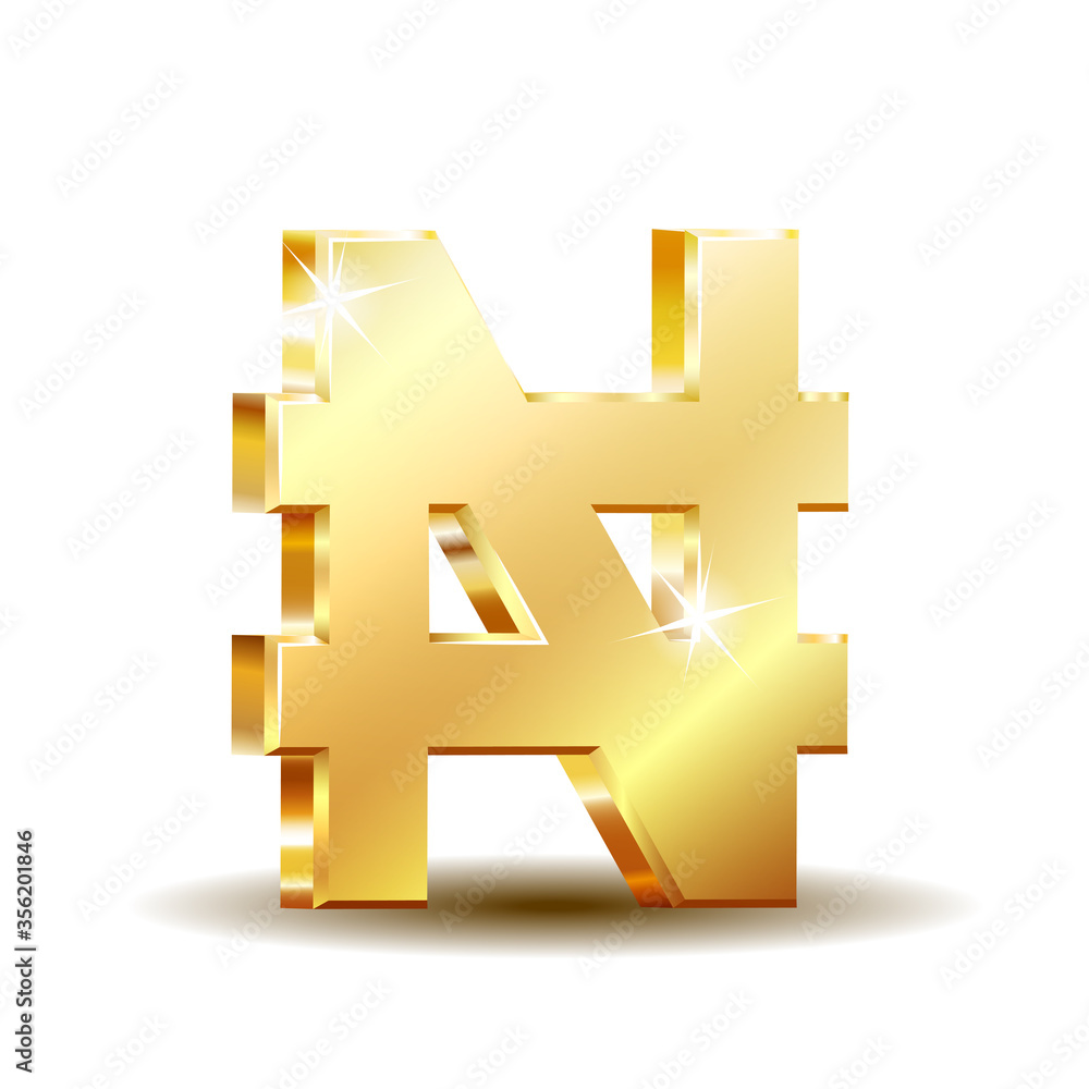 Obraz premium Shiny golden Naira currency sign. Symbol of Nigerian monetary unit.