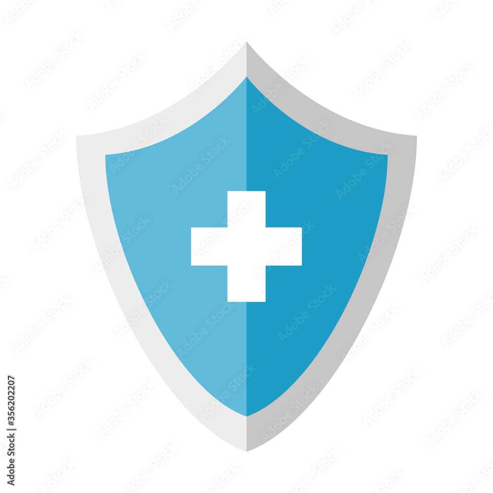 shield with cross design of medical care and covid 19 virus theme Vector illustration shield with cross design of medical care and covid 19 virus theme Vector illustration