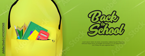 Back to School Banner template with realistic colored pencil Background. back to school sale banner, poster, flat design colorful, vector, chalkboard