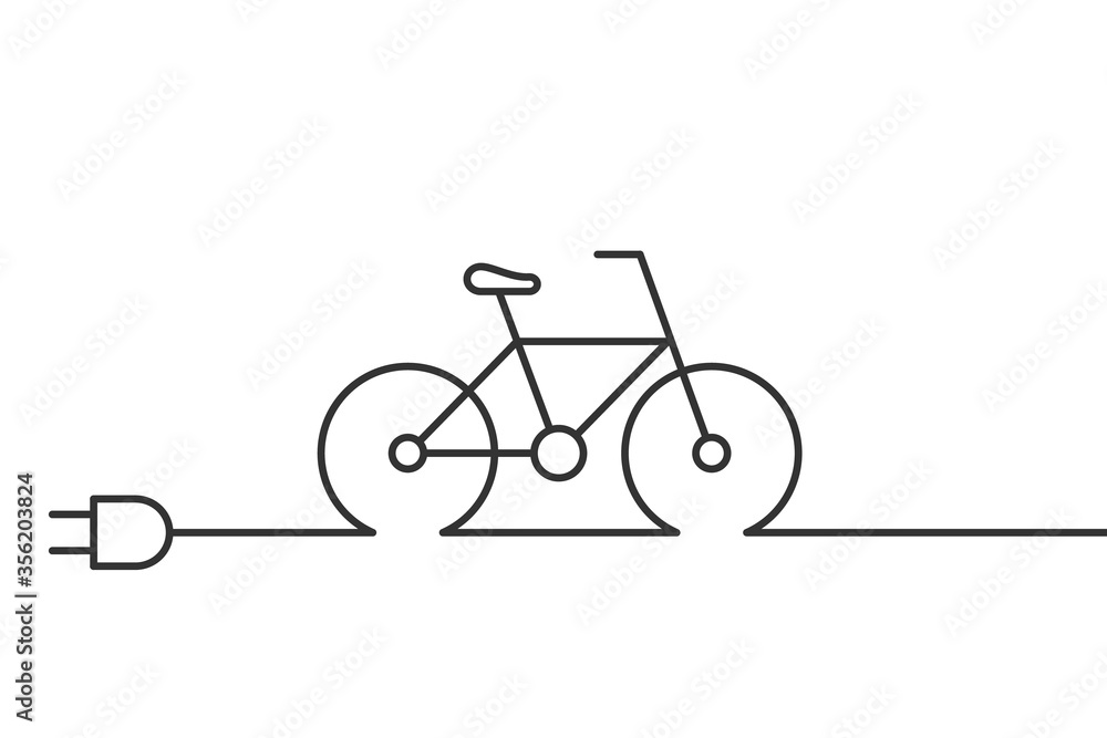 Electric bicycle with a plug line icon. E bike charging point symbol.  Bicycle with battery. City transportation commuting concept. Black outline  on white background. Vector illustration, flat,clip art Stock Vector | Adobe