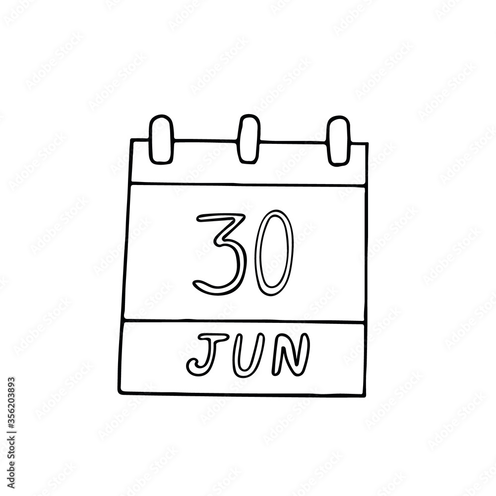 calendar hand drawn in doodle style. June 30. Asteroid Day, date. icon, sticker, element for design planning, business holiday calendar hand drawn in doodle style. June 30. Asteroid Day, date. icon, sticker, element for design planning, business holiday