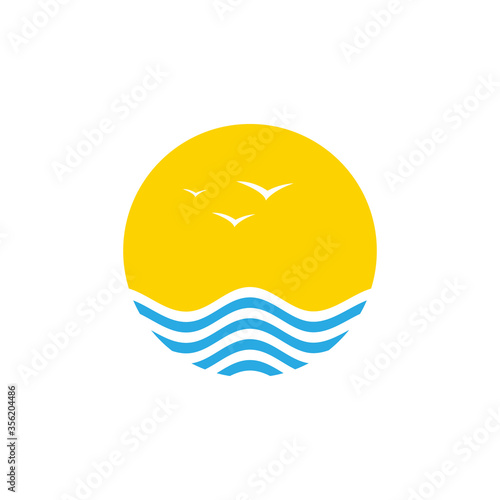 Sun and wave vector illustration. Summer symbol isolated on white