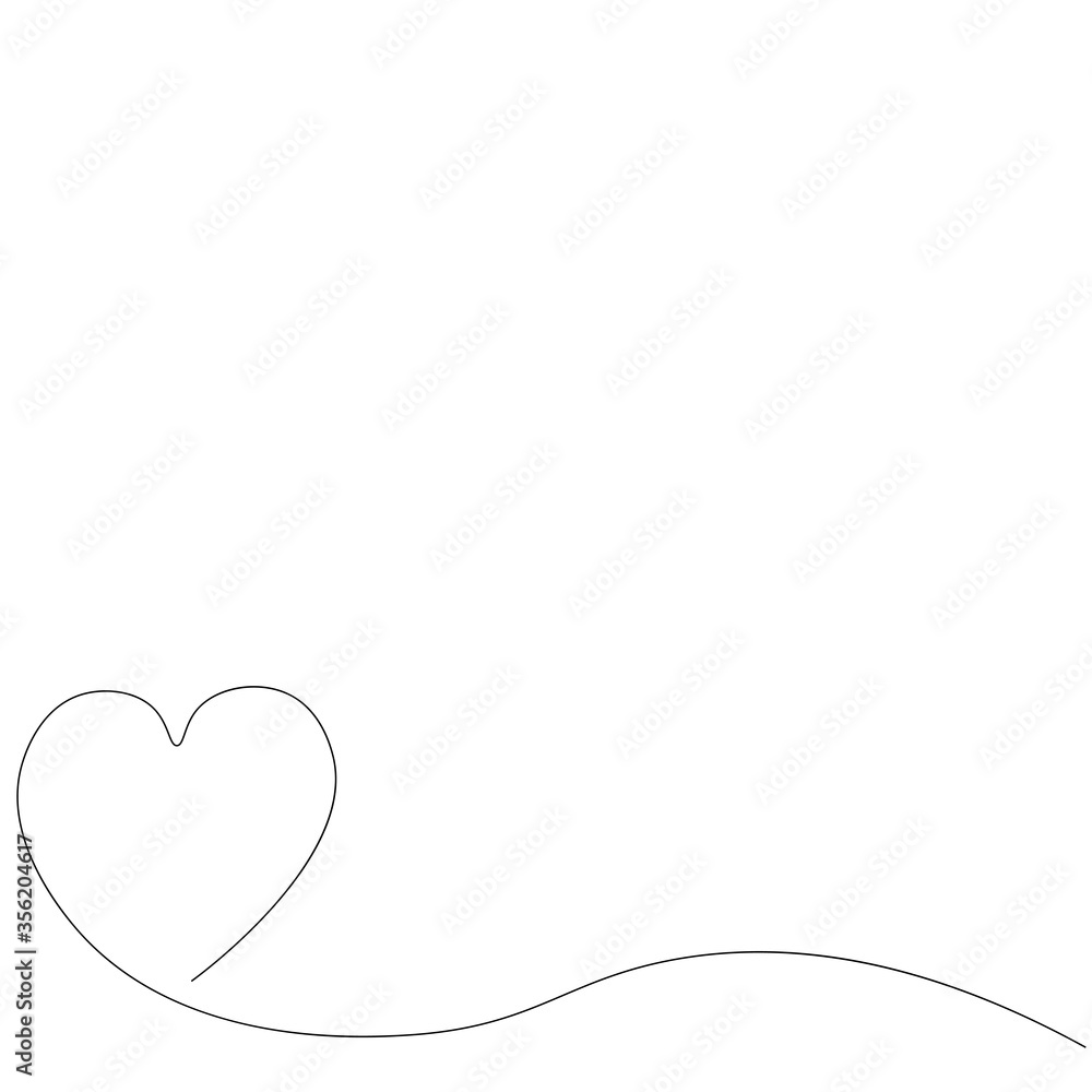 Valentines day background with heart one line, vector illustration.	