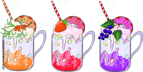summer fresh milkshakes with berries and donut