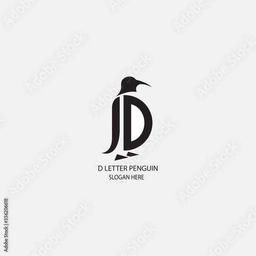 letter D black logo illustration of a penguin vector design