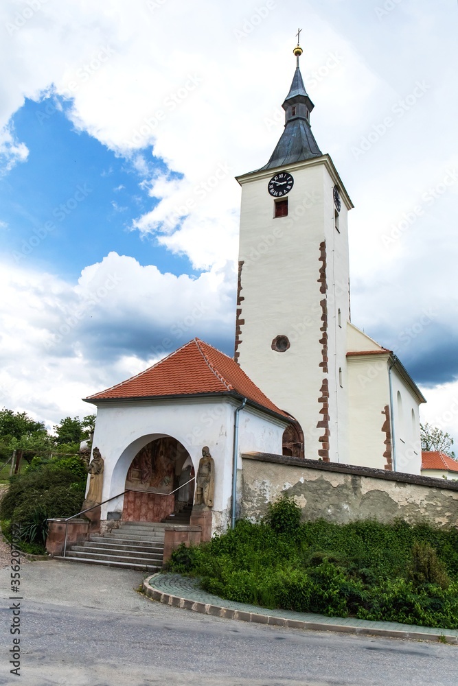 View of the rural Gothic church of St. Martina. Village Dolni Loucky - Czech Republic - Europe. Built in the middle of the 13th century.