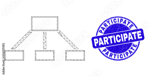 Web carcass hierarchy links icon and Participate seal stamp. Blue vector rounded distress seal stamp with Participate phrase.