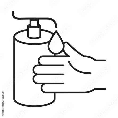 cleaning disinfection, hand sanitizer gel pump dispenser, coronavirus prevention products line style icon