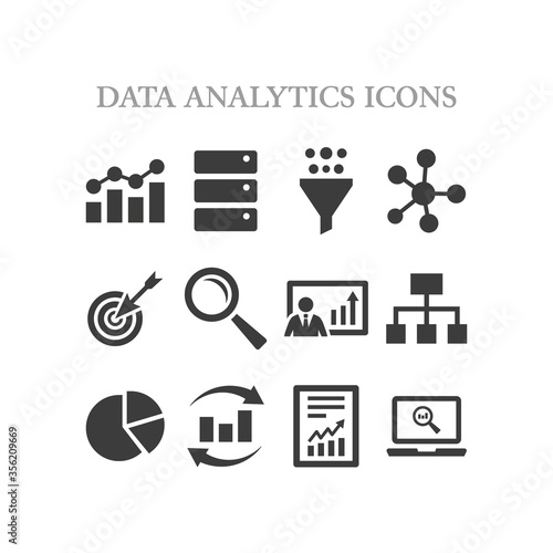 Data analytics icons set on white background.