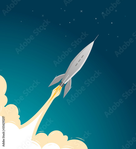 Rocket flies into space. Spaceflight, spacecraft, spaceship vector illustration