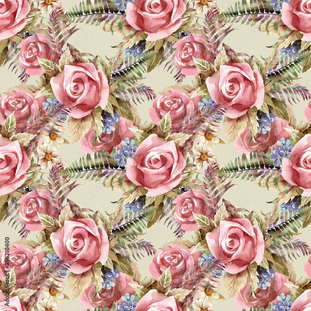 Fototapeta Floral Seamless Pattern with Roses.
