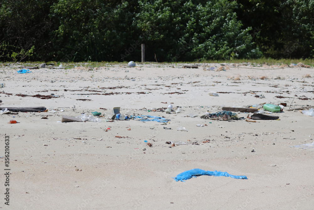 Plastic waste polluting sea beaches and the marine environment in Andaman and Nicobar island. At least 8 million tons of plastic end up in our oceans every year. Plastic waste polluting sea beaches and the marine environment in Andaman and Nicobar island. At least 8 million tons of plastic end up in our oceans every year.