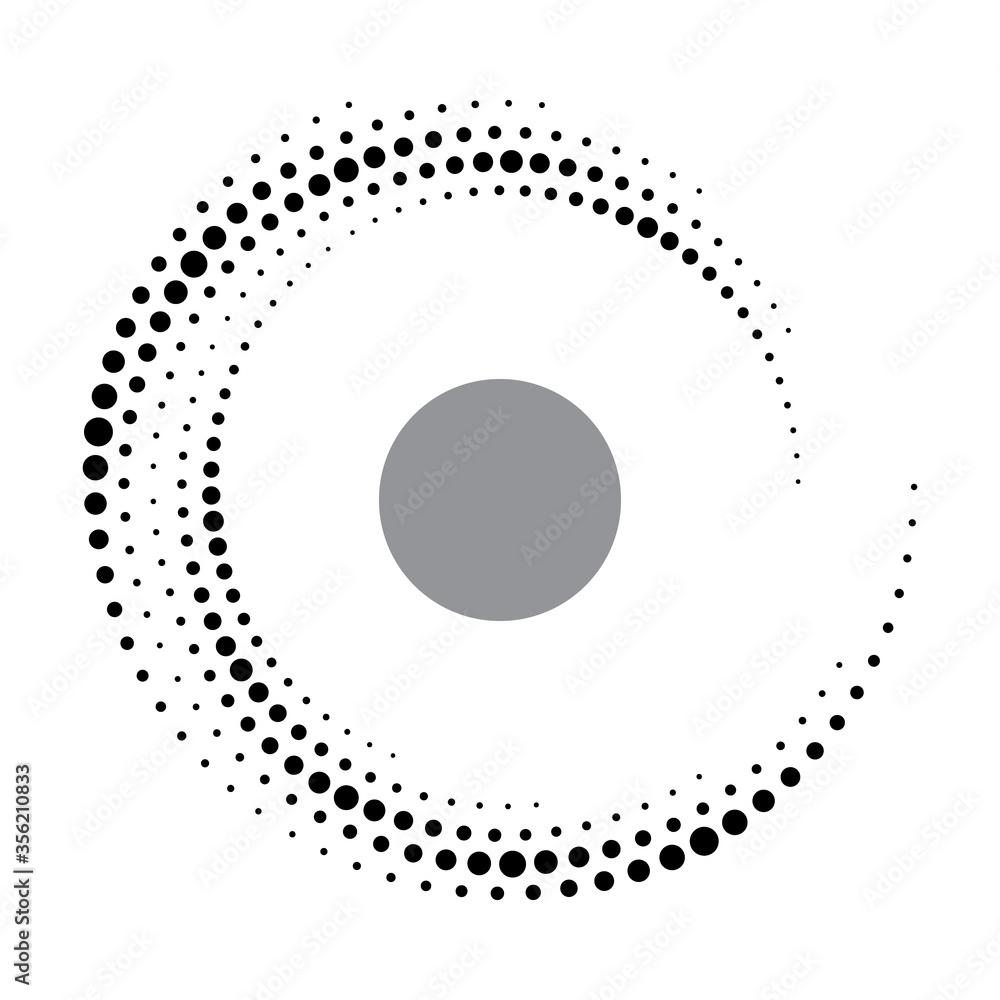 Halftone dots in circle form. Round logo or icon. Vector dotted frame as design elementm